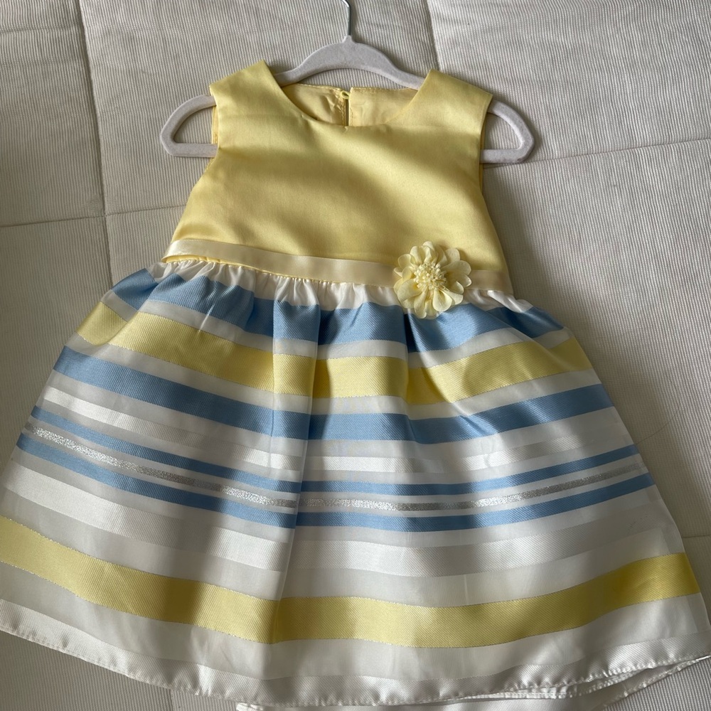 Charming Striped Kids Dress in Yellow and Blue